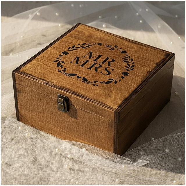 BeeGreeny Large Mr and Mrs Wooden Wedding Keepsake Box for Couples, 10"x10"x5" Wooden Memory Box with Lid, Wedding Gift Box for Bride and Groom, Bridal Shower, Anniversary Valentines Gift Ideas