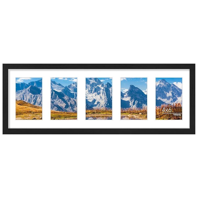 Vittanly 8x24 Collage Picture Frame, Displays 5Pcs 4x6 Pictures with Mat or 1Pcs 8x24 without Mat, Picture Frames Collage Wall Decor for Horizontal or Vertical Display, Black, 1 Pack