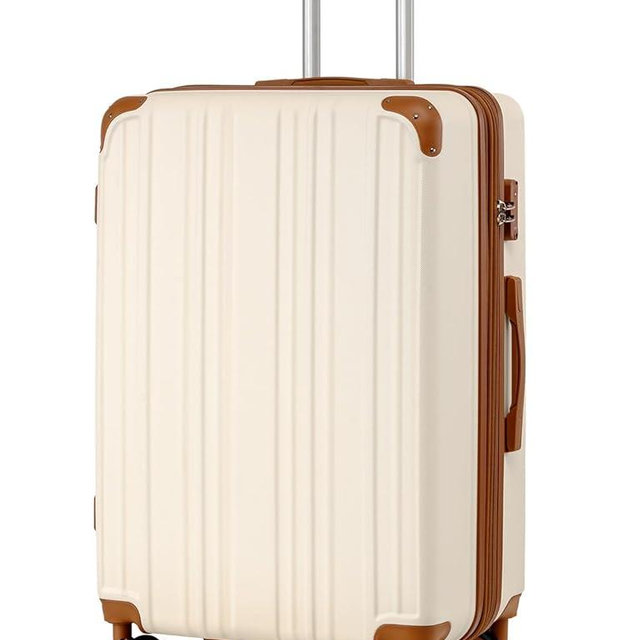 Coolife Luggage, Suitcase with Durable and Lightweight, Large Checked Luggage with ABS Hardshell Expandable, Dual Spinner Wheels, TSA Lock, and YKK Zipper (apricot white, L(28in))