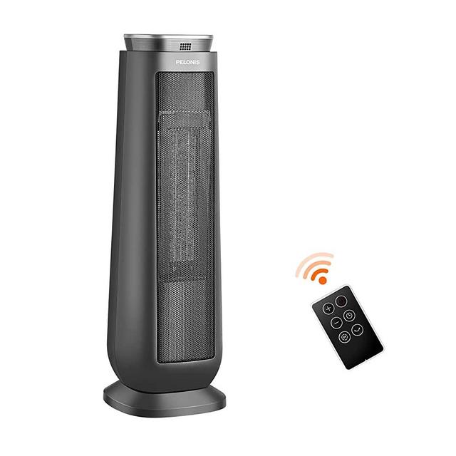 PELONIS PTH15A4BGB Ceramic Tower 1500W Indoor Space Heater with Oscillation, Remote Control, Programmable Thermostat & 8H Timer, ECO Mode, Tip-Over Switch & Overheating Protection.Grey