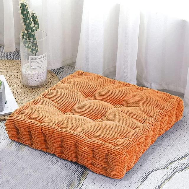 Square Floor Pillow Thick Cushion Meditation Pillows for Adults & Kids Bedroom Balcony Car Office Patio Sofa Reading Nooks Large Outdoor Indoor Tatami Chair Seat Cushion 20"×20" Orange