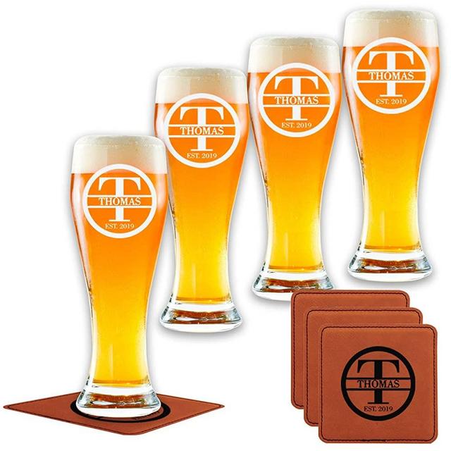 Personalized Pilsner Glasses Set of 4 - Premium Made in USA Glasses - Customized The Way You Want - Cool Present for Men, Women, Young, Old Friends & Couples - Perfect for Home Bar - Etched by Froolu
