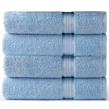 COTTON CRAFT - 4 Pack - Ultra Soft Oversized Extra Large Bath Towels 30x54 Light Blue - 100% Pure Ringspun Cotton - Luxurious Rayon Trim - Ideal for Daily Use - Each Towel Weighs 22 Ounces