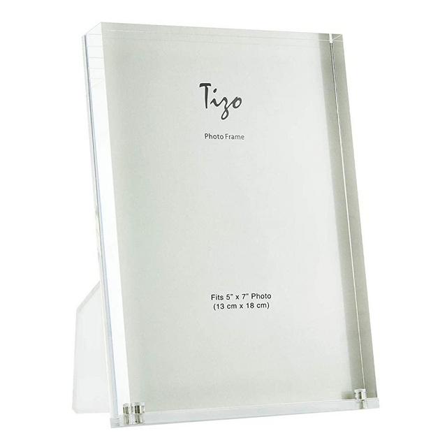 Tizo Design Vertical 5x7 Lucite Picture Frame, Durable 1 Inch Thick Clear Lucite & Magnetic Closures, Elegant & Practical Boutique Quality Photo Frame (Multiple Colors Available)