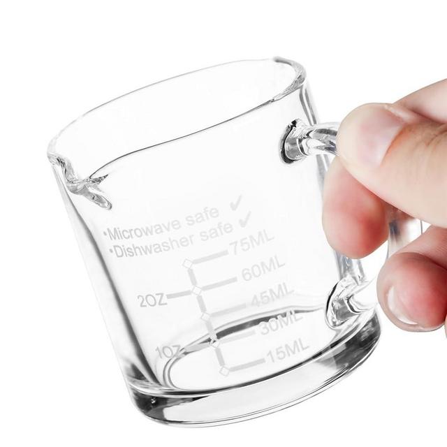 Ackers Etched Scale Espresso cup with Handle, Thickened Bottom and Wall, Double V-Shaped Spout,2.5OZ Milk Frothing Pitcher,75ML Milk Cup with Handle, Espresso Accessory(Pack of 2)