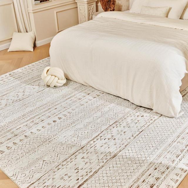 5x7 Area Rugs for Living Room Rugs, Washable Rug Neutral Carpet Soft Boho Rug for Bedroom, Large Area Rug for Play Room Dining Room Rug Indoor Brown