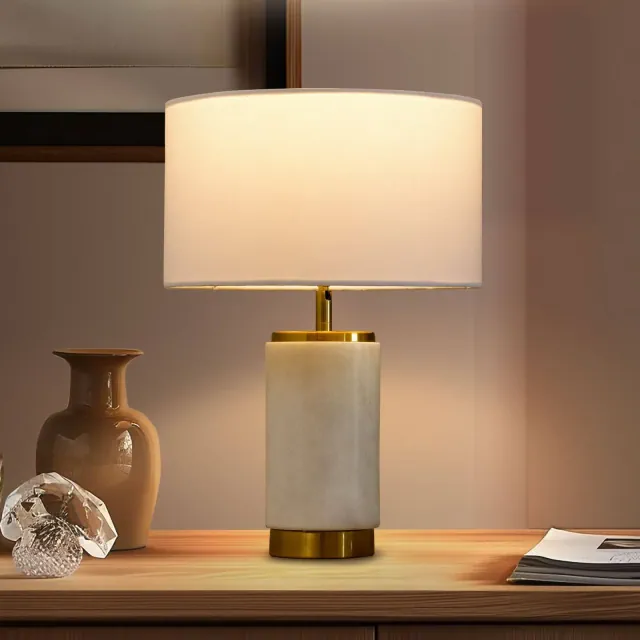 Brightech Arden Mid-Century USB Charging Table Lamp White Marble