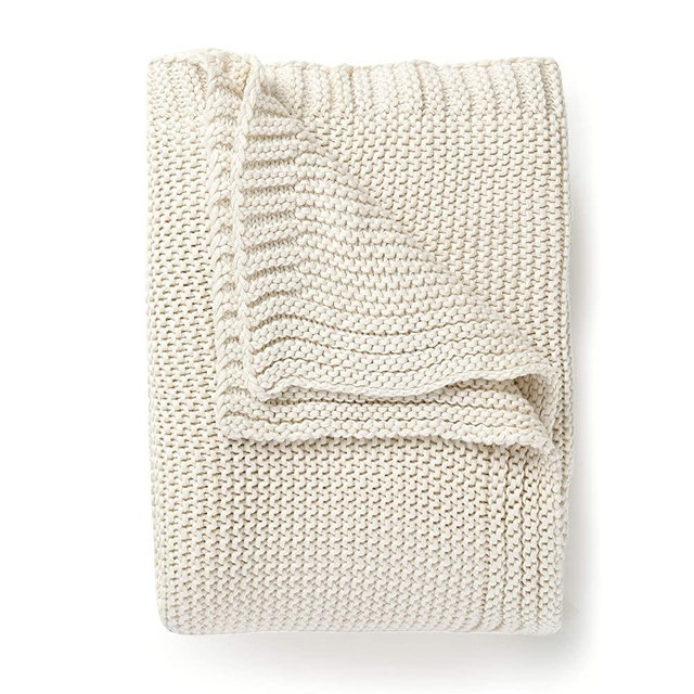 Makemake Organics Organic Throw Blanket GOTS Certified Organic Cotton Blanket Chunky Knit Super Soft Cozy Fall Winter Large Adults Throw Blanket (50x60, Natural)