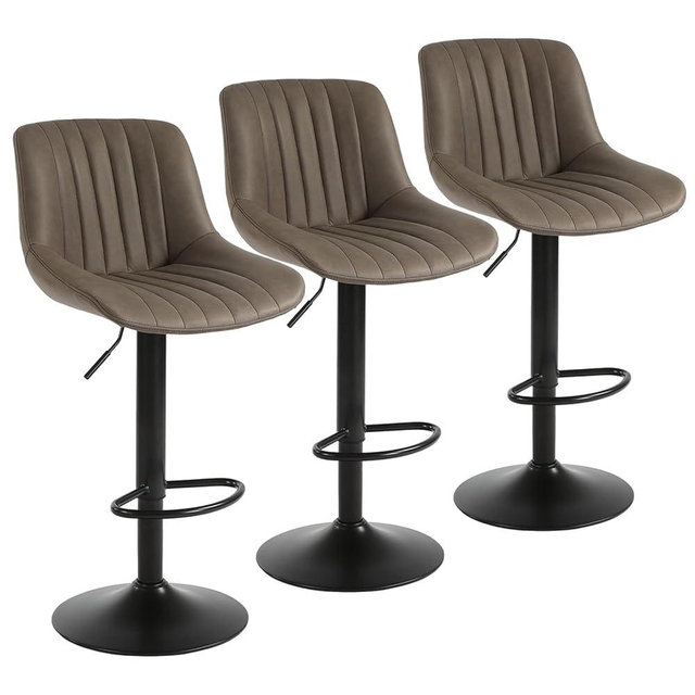 Youhauchair Bar Stools Set of 3, Swivel Counter Height Barstools with Back, Adjustable PU Leather Bar Chairs, Modern Armless Kitchen Island Stool, Brown
