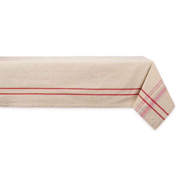 DII Kitchen Essentials Everyday French Stripe Tabletop Collection, Tablecloth, 60x84, Taupe/Red
