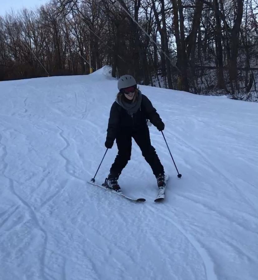 Angela’s first skiing lesson from Joe