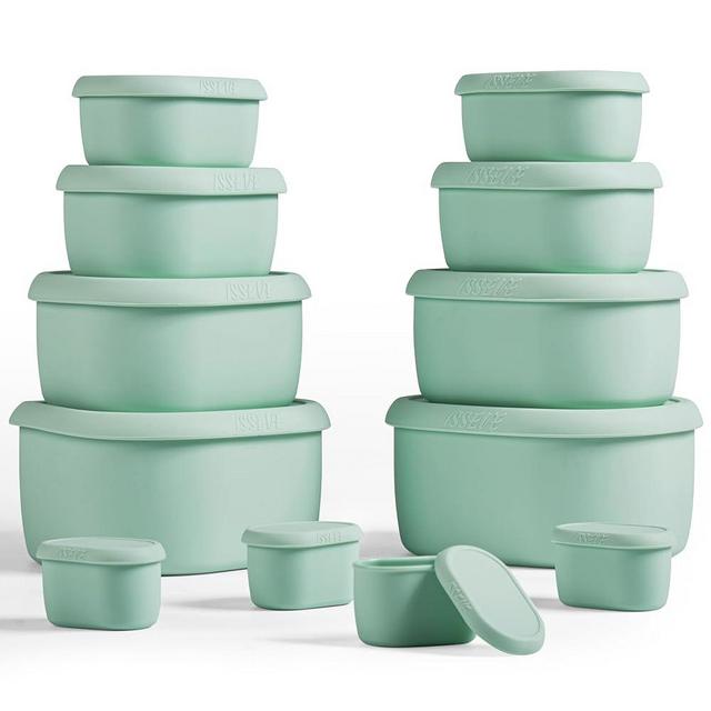 ISSEVE 12Pcs/Set Nesting Silicone Food Storage Containers with Lids, BPA Free Reusable Meal Prep Silicone Containers Airtight, Freezer Dishwasher Safe (33.8oz, 20oz, 10oz, 6.7oz, 1.3oz) (Green)