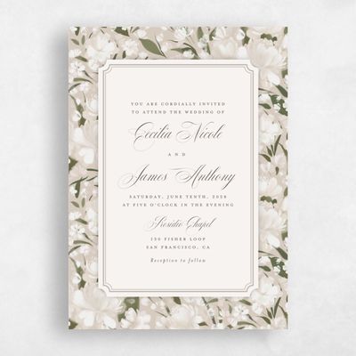 Beige Floral Wedding Invitation - Annika Portrait