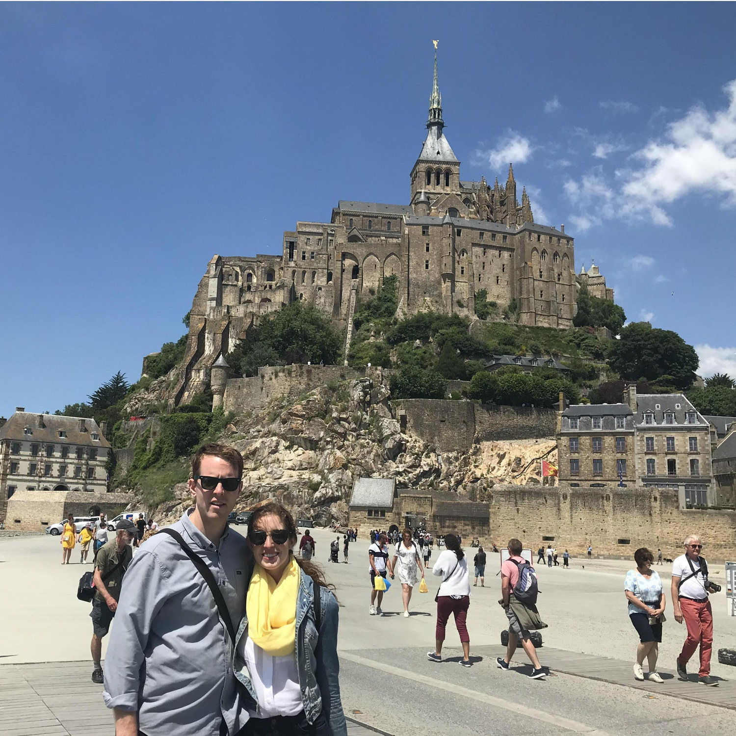 Castle atop an island. Mont Saint Michel. Brian's ice cream cone not pictured