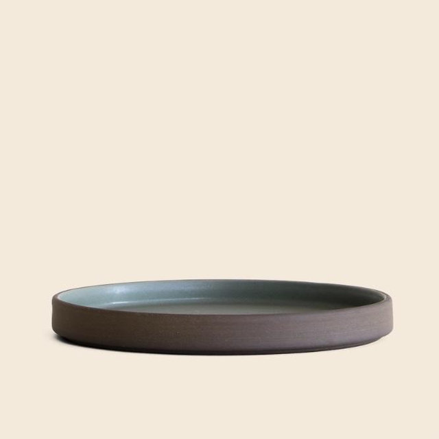 8.5" Square Sided Salad Plate - Dark Brown/ Moss