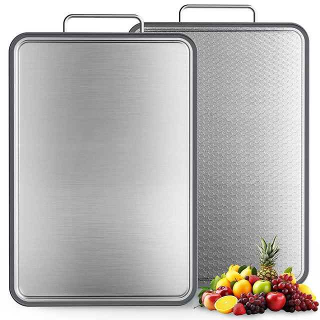 Double-Sided Stainless Steel Cutting Board, Scratch-Resistant, Rust-Resistant, Suitable for Meat, Vegetables & Fruits,with Juice Groove, Gray