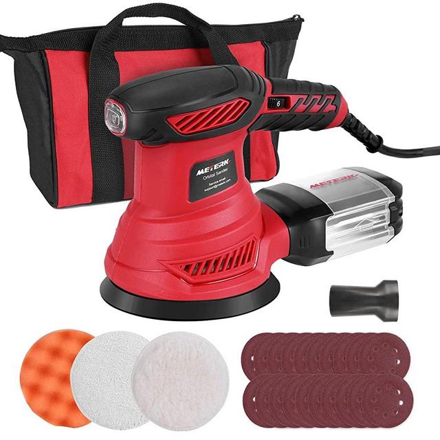 Meterk Random Orbit Sander, 6 Variable Speeds Electric Sander With 20 Pcs Sandpapers ＆ Sponge Plate ＆ Wool Plate ＆Tool Bag, Efficient Dust Collector For Finishing, Sanding, Polishing Wood