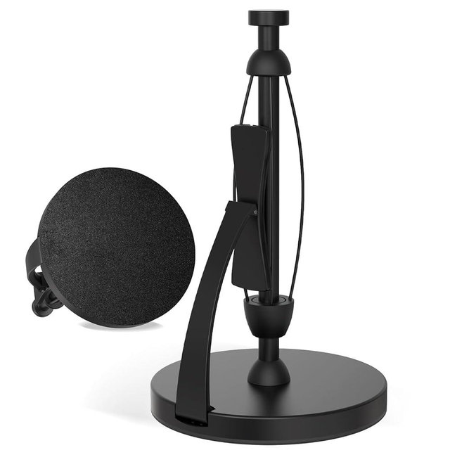 VEHHE Paper Towel Holder Countertop, One-Handed Tear, Stainless Steel, Stand Paper Towel Holder with Spring Activated Arm & Non Slip Weighted Base, for Kitchen Bathroom (Black)