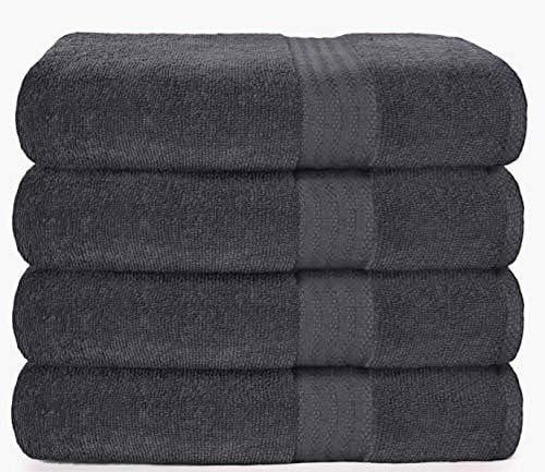 GLAMBURG Premium Cotton 4 Pack Bath Towel Set - 100% Pure Cotton - 4 Bath Towels 27x54 - Ideal for Everyday use - Ultra Soft & Highly Absorbent - Charcoal