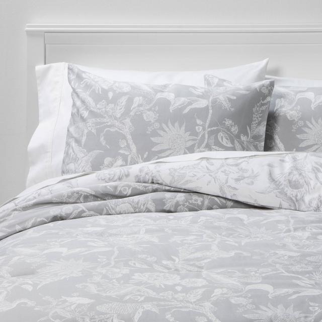Full/Queen Floral Printed Family Friendly Comforter & Sham Set Gray Bird - Threshold™