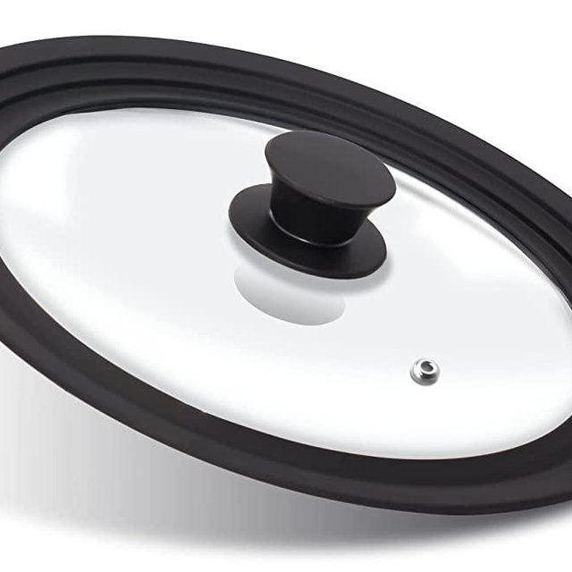 ANAEAT Silicone Universal Lid for Pots, Pans and Skillets - Tempered Glass Covered with Heat Resistant Silicone Rim Fits 10", 11" and 12" Diameter Cookware -Easy to Use Replacement Frying Pan Cover