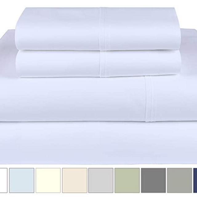 Threadmill Home Linen 800 Thread Count Queen Bed Sheets Set - 100% Extra-Long Staple Cotton Sheets for Queen Size Bed with Deep Pocket, Luxury 4 Piece Bedding Set, Smooth Sateen Weave, White