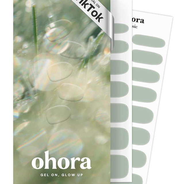 ohora Semi Cured Gel Nail Strips (N Dewy Mint) - Green, Solid, Works with Any UV/LED Lamps, Salon-Quality, Long Lasting, Easy to Apply & Remove - Includes 2 Prep Pads, Nail File & Wooden Stick