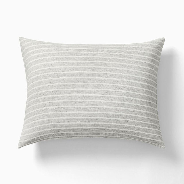 European Flax Linen Standard Sham, Charcoal Multistripe