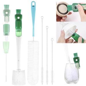 OUTXE 5 Pack Bottle Brush Set, 5-in-1 Water Bottle Cleaner Brush, 15"" Long Handle Bottle Cleaning Brush, 3 Straw Brush, Removable Nipple Brush, Detail Brush for Cup Lid Gap, WBBSBLB5