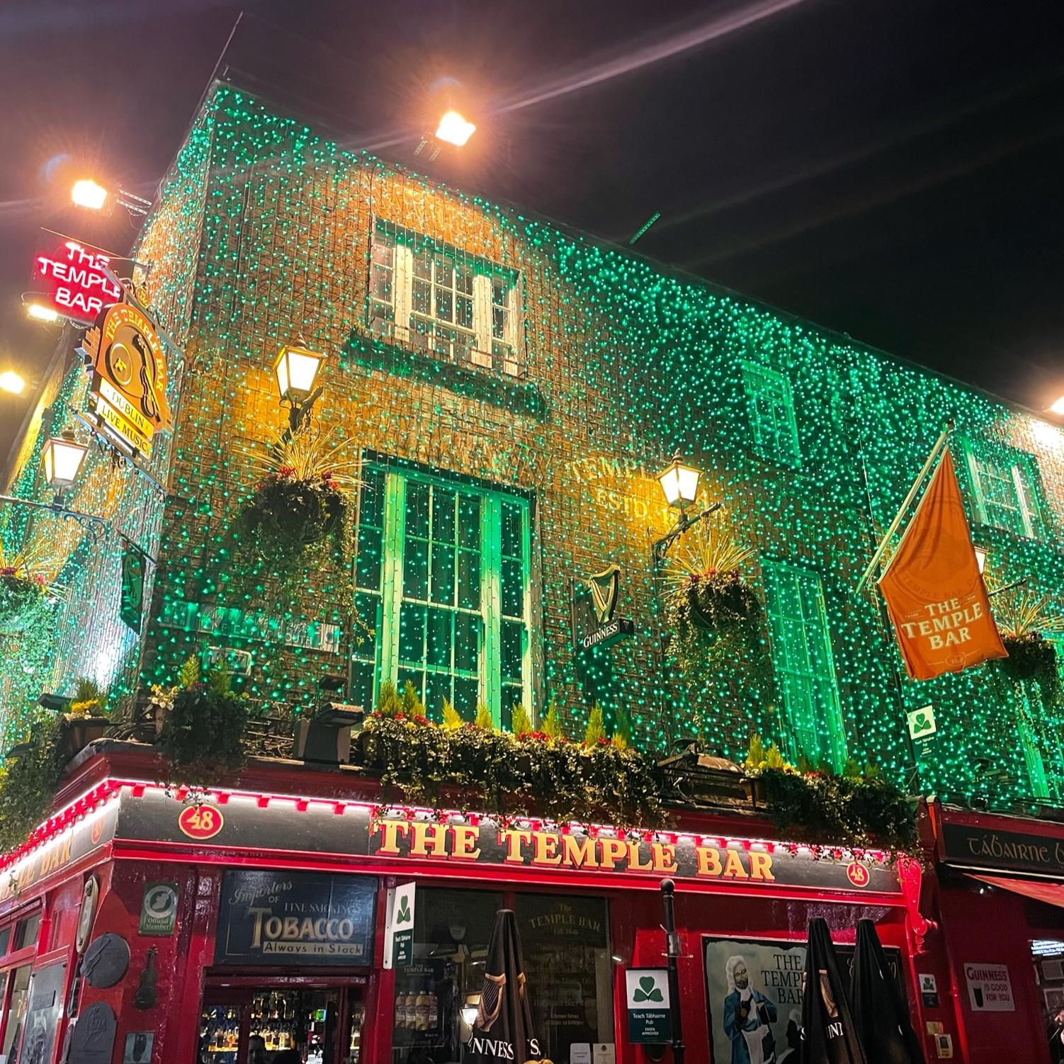 Night time celebration of their engagement in Dublin Ireland!