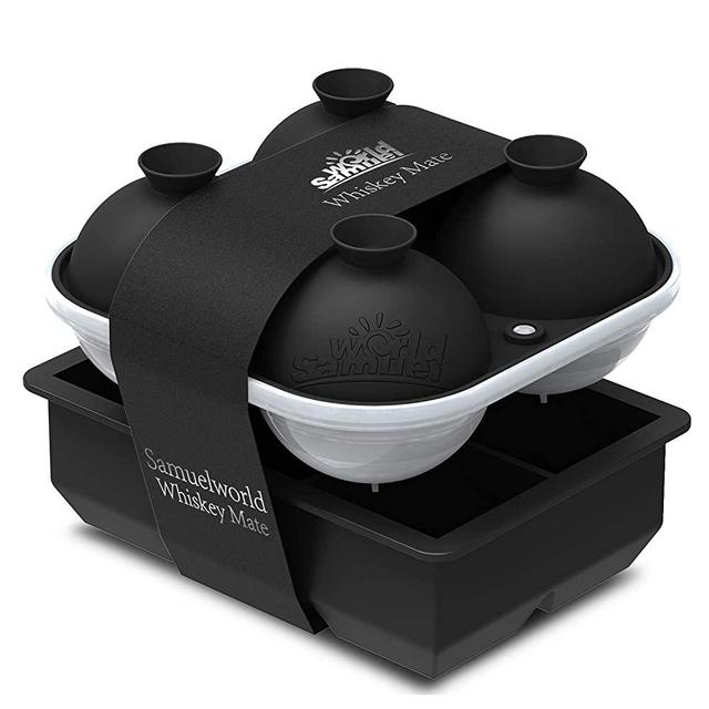 Samuelworld Ice Cube Trays - Jumble Big Cubes & 2.5 inches Large Sphere Ice Mold Combo for Whiskey and Cocktails, Keep Drinks Chilled (Black)