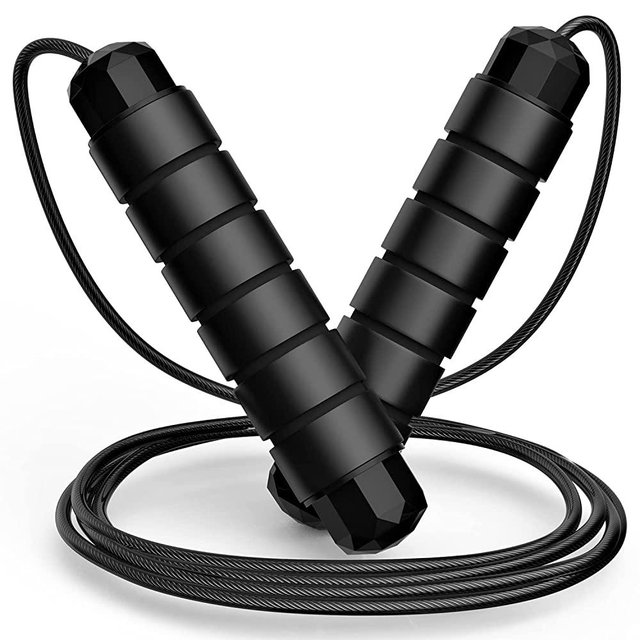 Jump Rope, Tangle-Free Rapid Speed Jumping Rope Cable with Ball Bearings for Women, Men and Kids, Adjustable Foam Handles Steel Jump Ropes for Fitness,Black