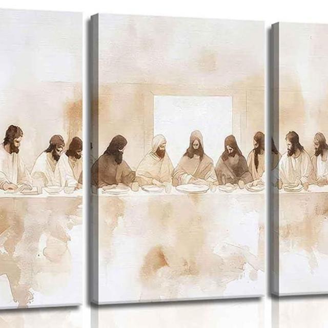 3Pcs Frame Jesus Last Supper Canvas Wall Art Christian Bible Famous Paintings Wall Decor Pictures Renaissance Painting Posters Prints for Corridor Dining Living Room Kitchen Bedroom Decoration16x24in