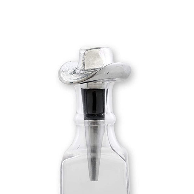 Arthur Court Western Metal Cowboy Hat Bottle Stopper Wine Topper Silicone Saver 5 inch Long