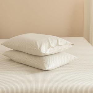 Pinstriped Beige Washed Cotton Queen Pillow Case Set - 2