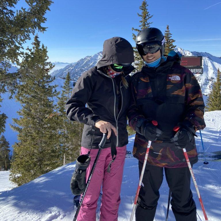 Jenna teaches Anton to ski in Utah