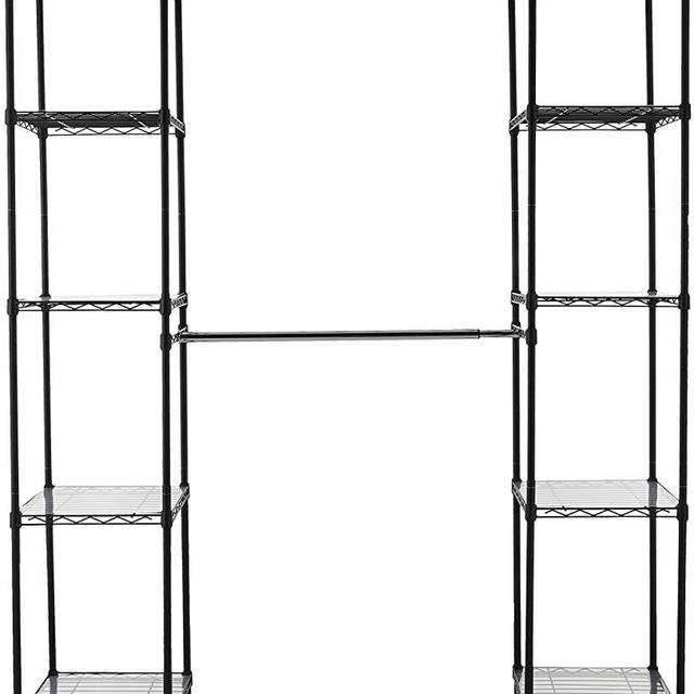 AmazonBasics Expandable Metal Hanging Storage Organizer Rack Wardrobe with Shelves, 14"-63" x 58"-72", Black