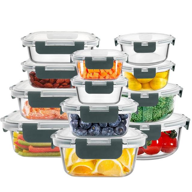 FREYBLI 24-Piece Glass Food Storage Containers with Lids, Glass Meal Prep Containers, Airtight Glass Lunch Bento Boxes, BPA Free Leak Proof, Microwave, Oven, Freezer and Dishwasher