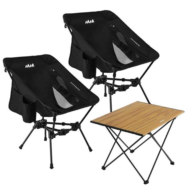 MISSION MOUNTAIN UltraPort Portable Camping Chair 2 Pack Black and Table Nature Wood