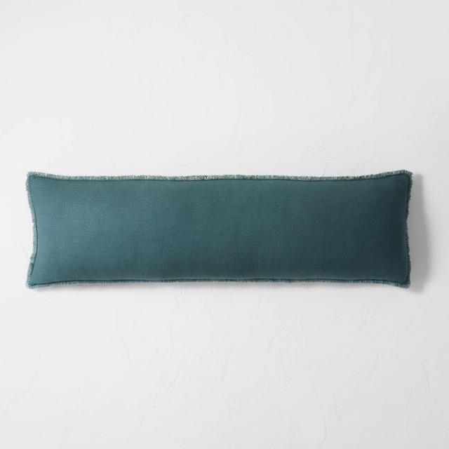 Lumbar Heavyweight Linen Blend Throw Pillow Dark Teal Blue - Casaluna™
