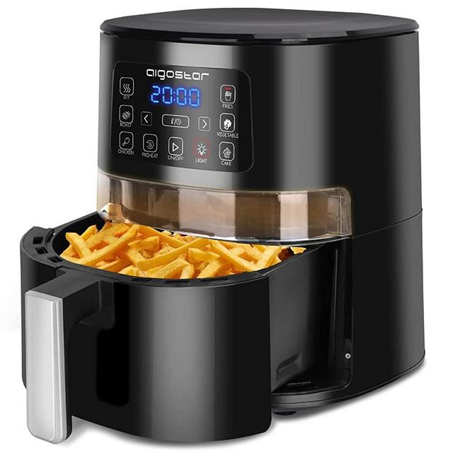 1500W Air Fryer, Aigostar 7-in-1 Digital Air Fryer with Viewing Window and Auto Pause Off/On, One-Touch Presets, Nonstick Basket Oilless Hot Air Fryer Air Cooker, Black