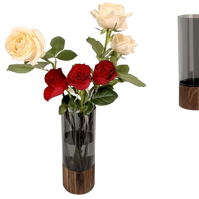 Shatterproof Acrylic Flower Vase with Wood Base–10”H*3.9''W Modern Table Centerpiece for Home Office Decor, Holds Fresh/Dried Stems, Lightweight&Stable, Present for Housewarming Valentine's (Cylinder)