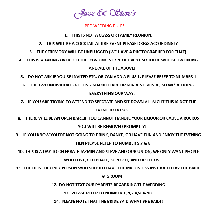 Pre-Wedding Rules