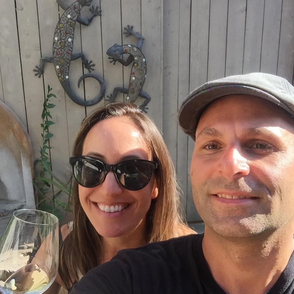 Wine tasting in a garden in Los Alamos.
