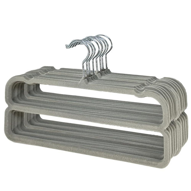 VSV stoage Velvet Pants Hangers with Double Non Slip Bar - Multiple Velvet Hangers for Closet - Thin Space Saving Clothes Hanger - 360° Swivel Felt Trouser Hanger Perchas Terciopelo 10 Pack (Grey)