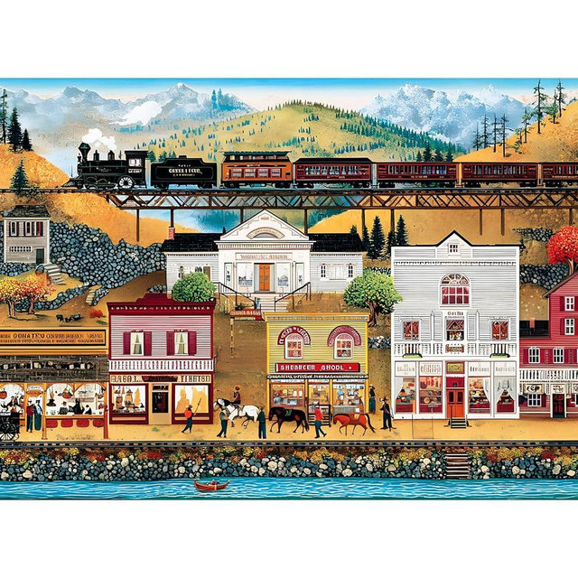 500 Pieces Puzzle for Adults, Retro Train Jigsaw Puzzles for Adult, Countryside Town Jigsaw Puzzle 500 Pieces for Adults Seniors, Challenging Game Home Decor Birthday Gift Toy 20.5 * 15 in