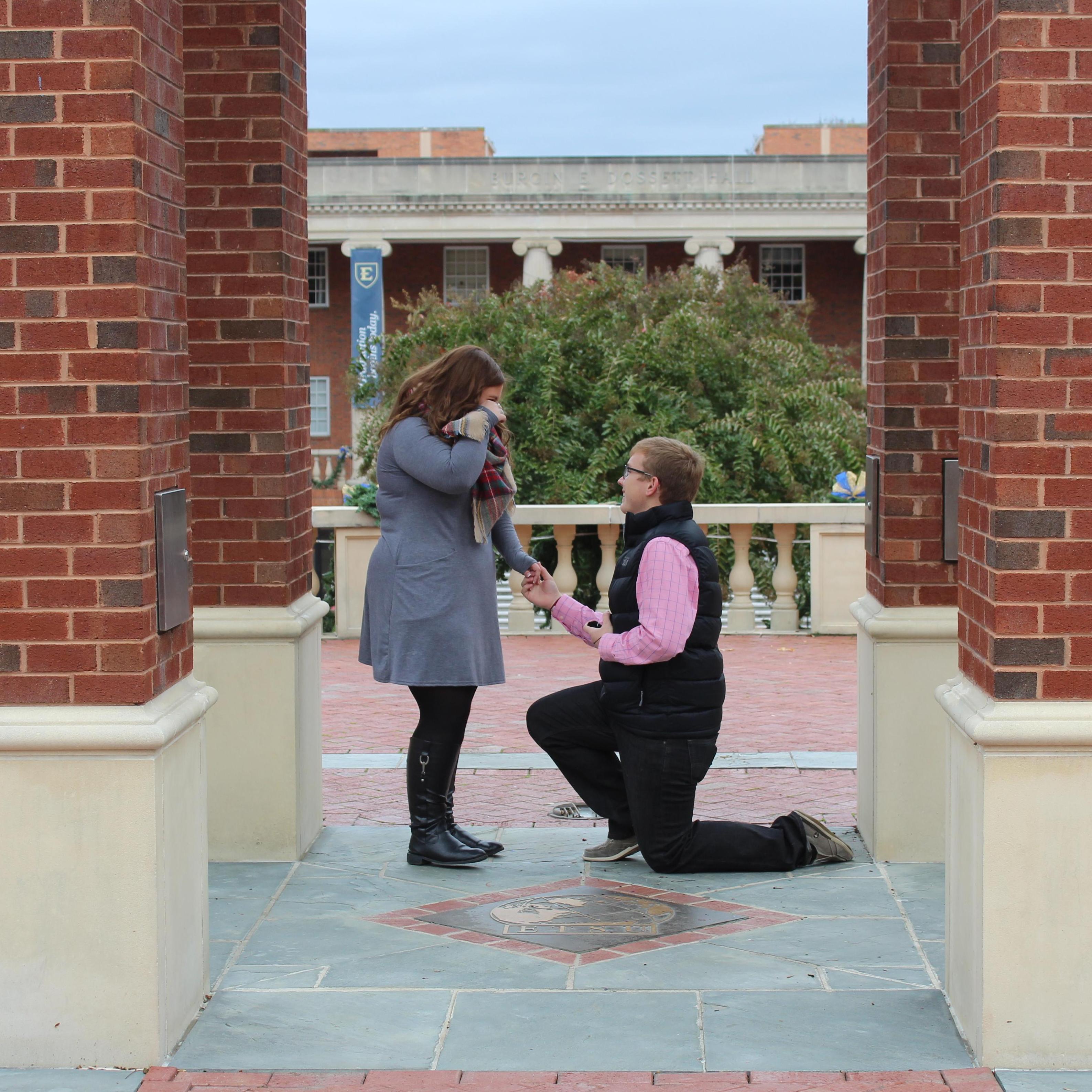 Jared had pulled this surprise off in a weekend! He got my parents and his to all come to ETSU, where we met, to ask me to be his wife!