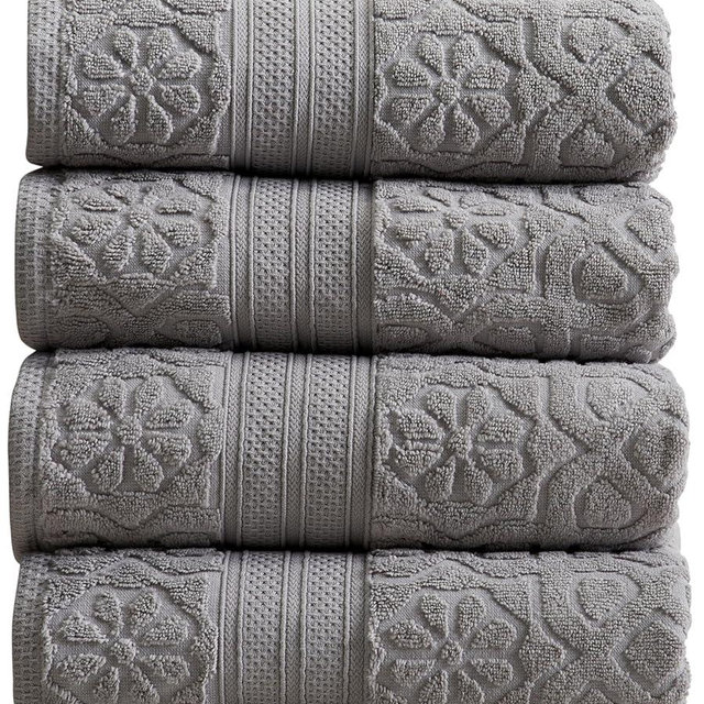 Springtree Home 100% Cotton Bath Towel Set of 4 | Floral Textured Design | Super Soft & Absorbent with Quick-Dry Fibers | 4 Bath Towels | Oeko-TEX® Standard 100 Cotton | Maplewood Collection