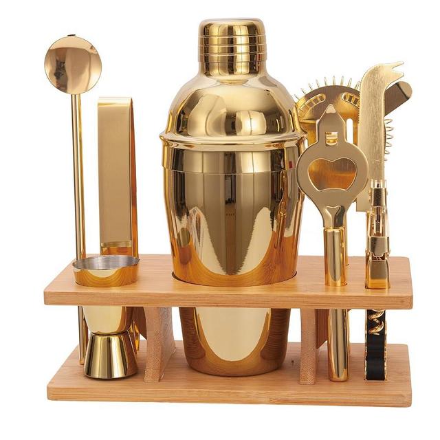 JNWINOG 9Pcs-Cocktail Shaker Set Bartending Kit Cocktail Bar Set Cocktail Mix Drink Making Kit Professional Bar and Home Drink Bar Tools for Bartender (Gold, 9Pcs)