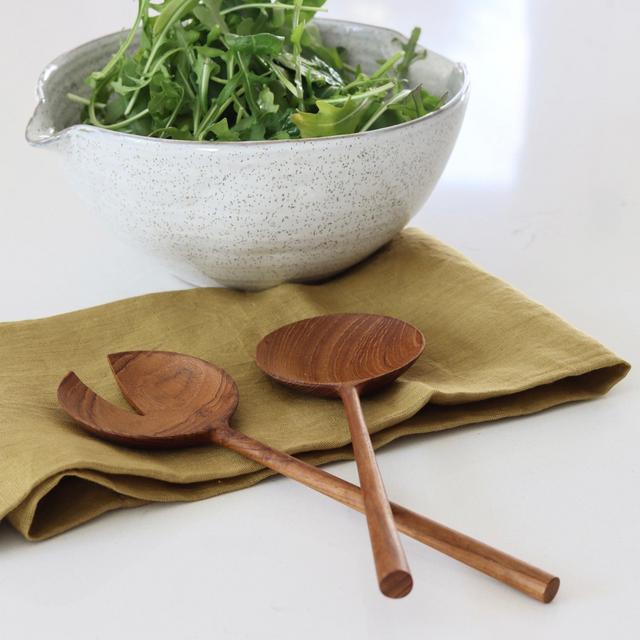 Full Moon Teak Wooden Salad Servers Set